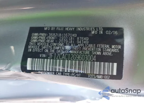 2016 Subaru Brz Limited из США, поврежденный, VIN JF1ZCAC12G9603004